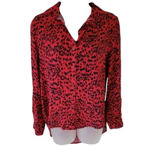 NWT AQUA Red Cheetah Combo Print Button Down V neck Shirts XS